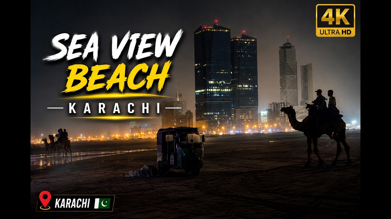 Karachi Sea View Beach Night Walk 4K 🇵🇰 | City Lights & Ocean Views | Pakistan Street View