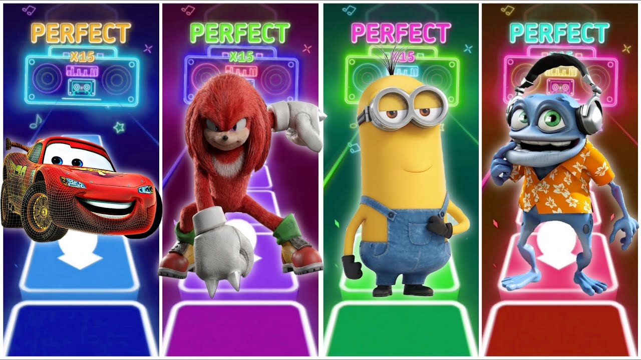 McQueen vs Knuckles vs Minions vs Crazy frog in Tiles Hop Game play EDM Rush🎶