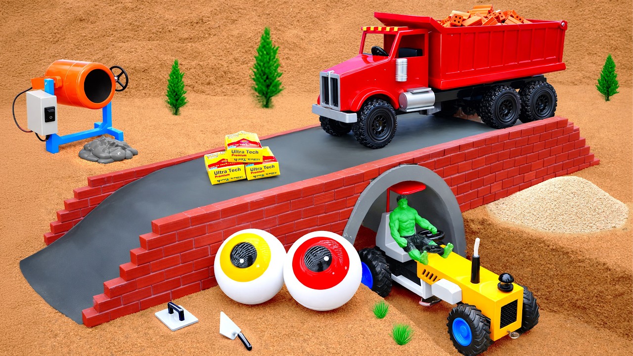 DIY Mini Tractor Builds Strong Brick & Concrete Bridge for Heavy Trucks