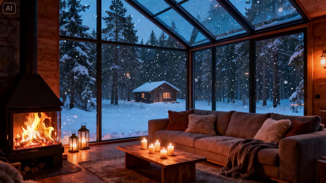 Snowy Winter Fireplace  Ideal Ambience for Study, Deep Work, and Relaxation 🔥