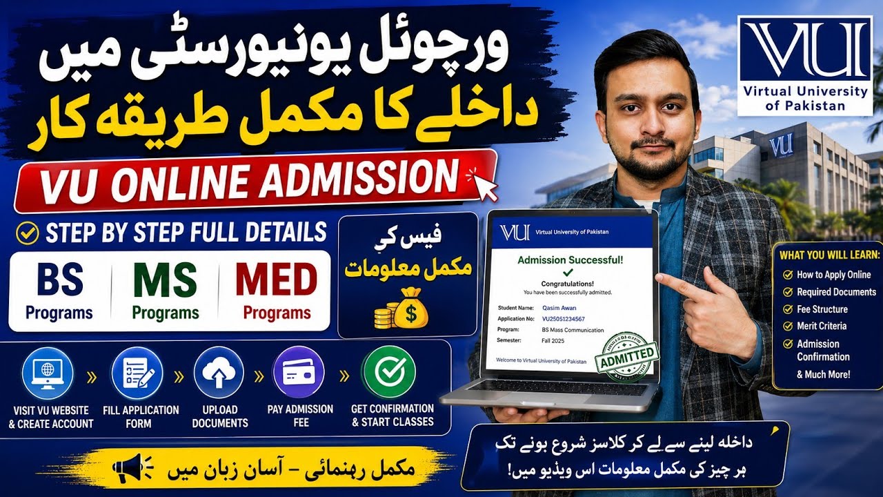 Virtual University of Pakistan Admissions Complete Process Step by Step |BS,MS Programs |Fee Details