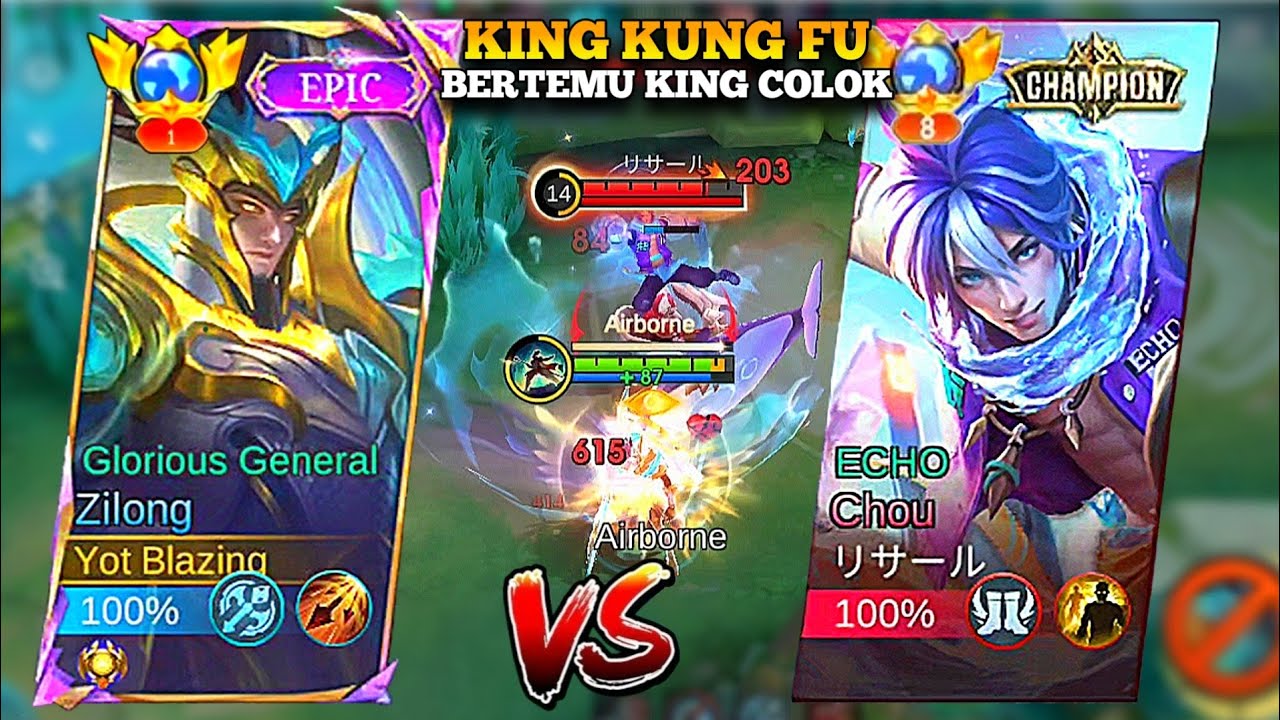PERTARUNGAN ZILONG KING COLOK VS KING KUNGFU CHOU EXP LANE!! CHOU SAMPE KETAR KETIR KETEMU ZILONG?!