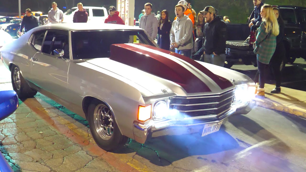 Big Cam Highly Modified Supercharged 1972 Chevelle and Camaro Drag Cars Leaving Strats Car Show [4K]
