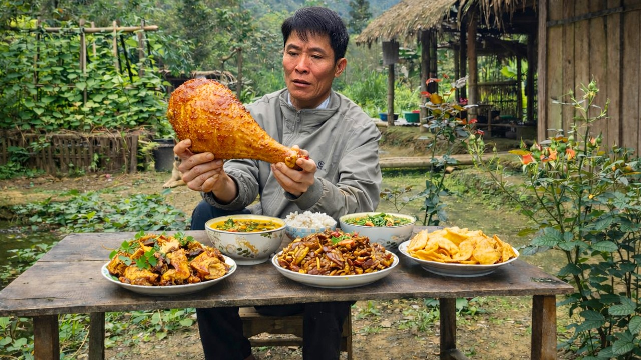 Solo Survival Day: Harvesting Long Beans for Market & Cooking Boiled Chicken