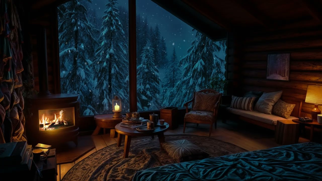 Fall Asleep Instantly 😴❄️ Snowfall & Warm Fireplace 🔥 Deep Sleep Cabin Ambience