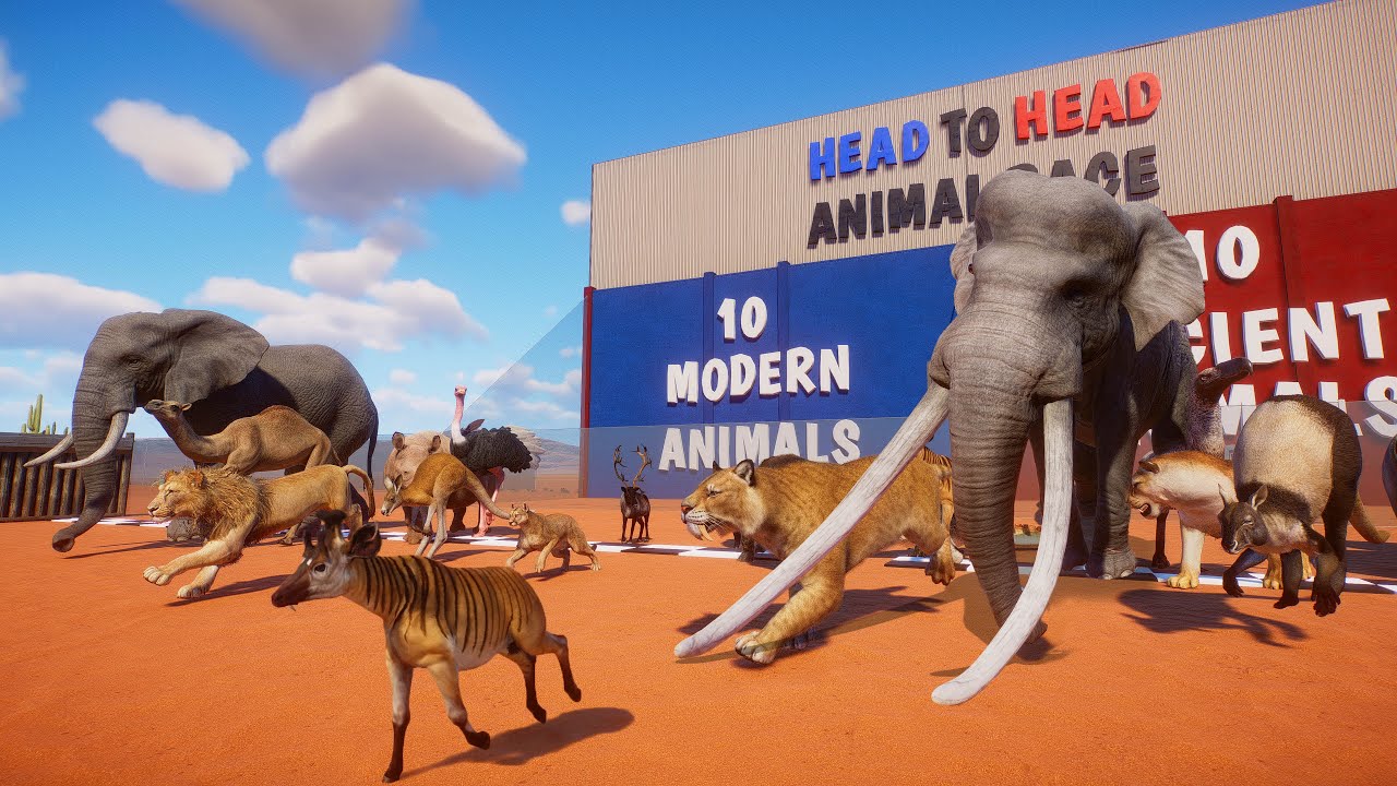 10 Modern Animals VS 10 Ancient Animals Head to Head Animal Race in Planet Zoo included Lion Part2