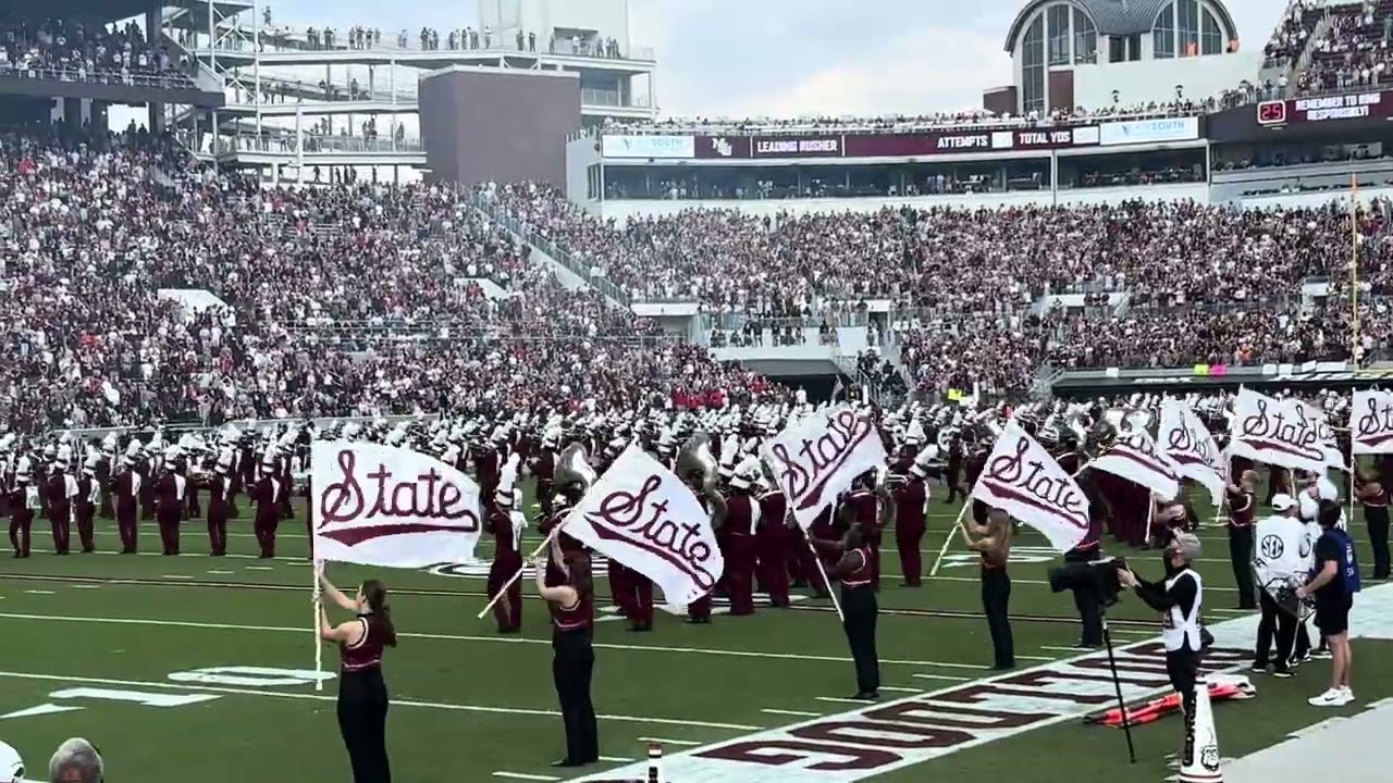 11-08-2025 Georgia @ Mississippi State.  State's Famous Maroon Band perform their pregame.