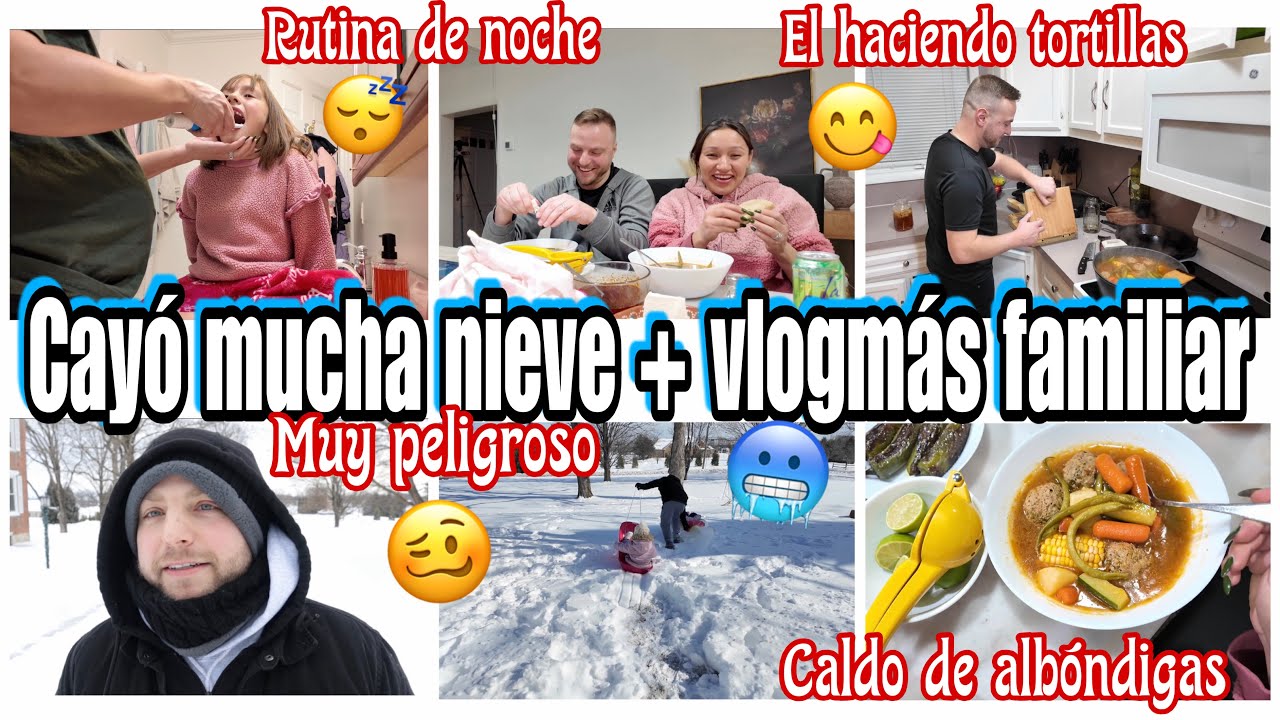 ⛅️Rutina de noche con las niñas😴 Caldo de albóndigas para este frio🥶 jugamos en la nieve ⛄️ 