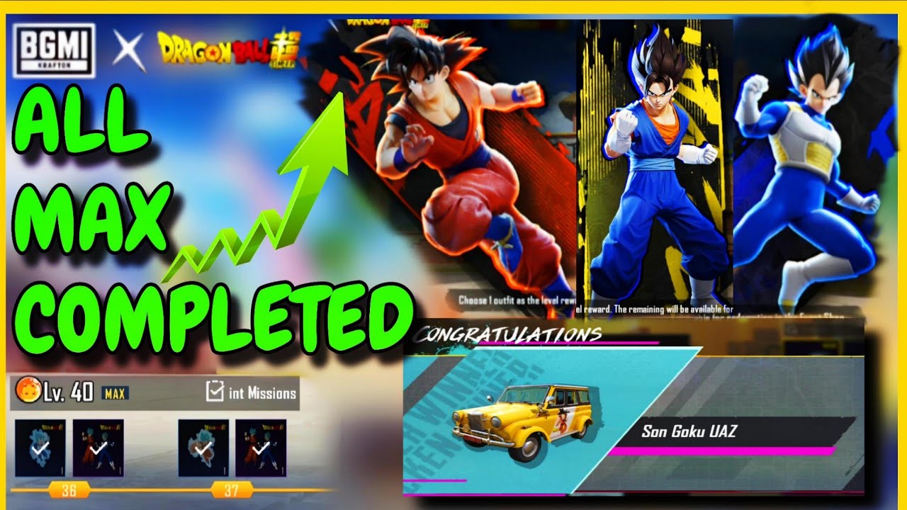ALL MAX LEVEL 40 DRAGON BALL EVENT BGMI | GET SON GOKU UAZ SKIN | GET ALL REWARDS FREE