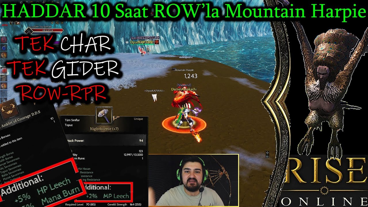 Rise Online 10 Saat ROW - AFQ Mountain Harpie FARMI & Oyun KAPTANI #riseonline