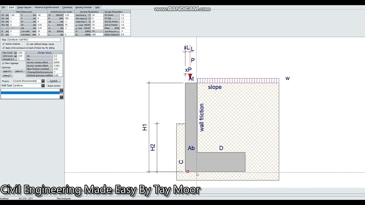 Design Retaining Wall in Prokon.