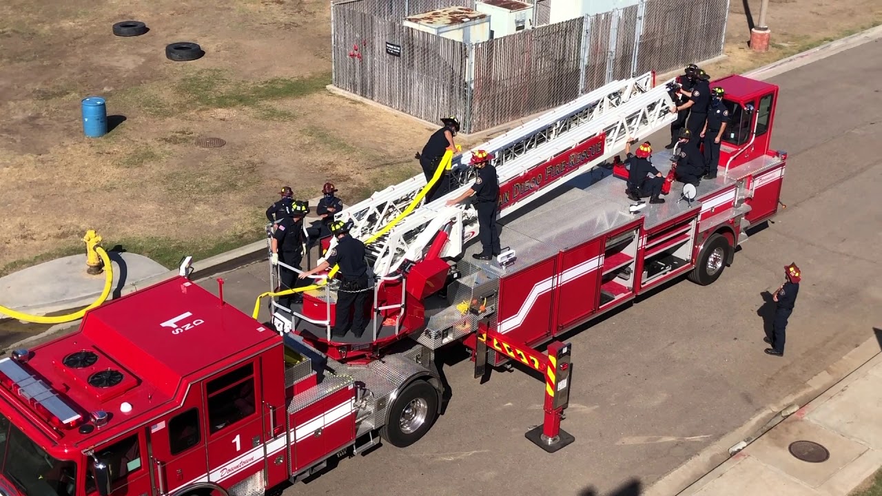 SDFD Tractor Drawn Aerial (TDA) training b-roll