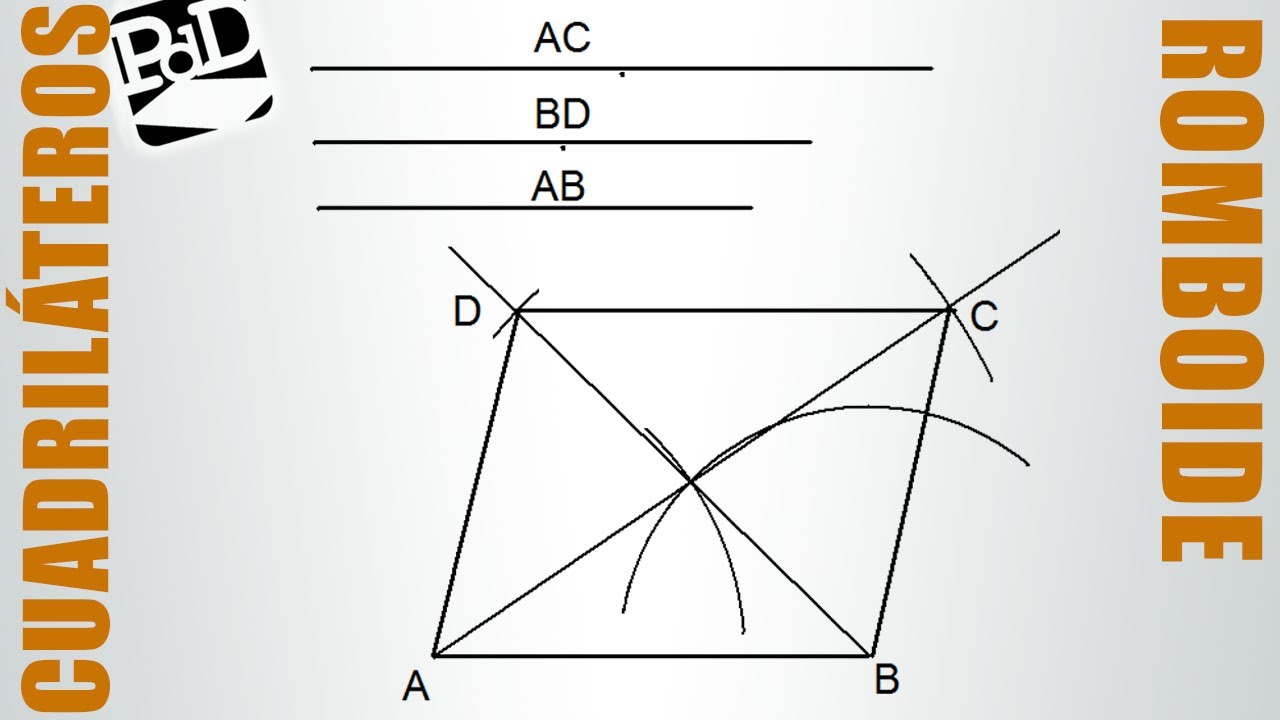 Romboide conocidas sus diagonales y un lado.