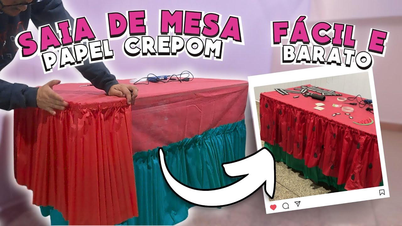 COMO FAZER TOALHA DE MESA DE PAPEL CREPOM  | TEMA MAGALI/MELANCIA | FÁCIL E BARATO | PASSO A PASSO
