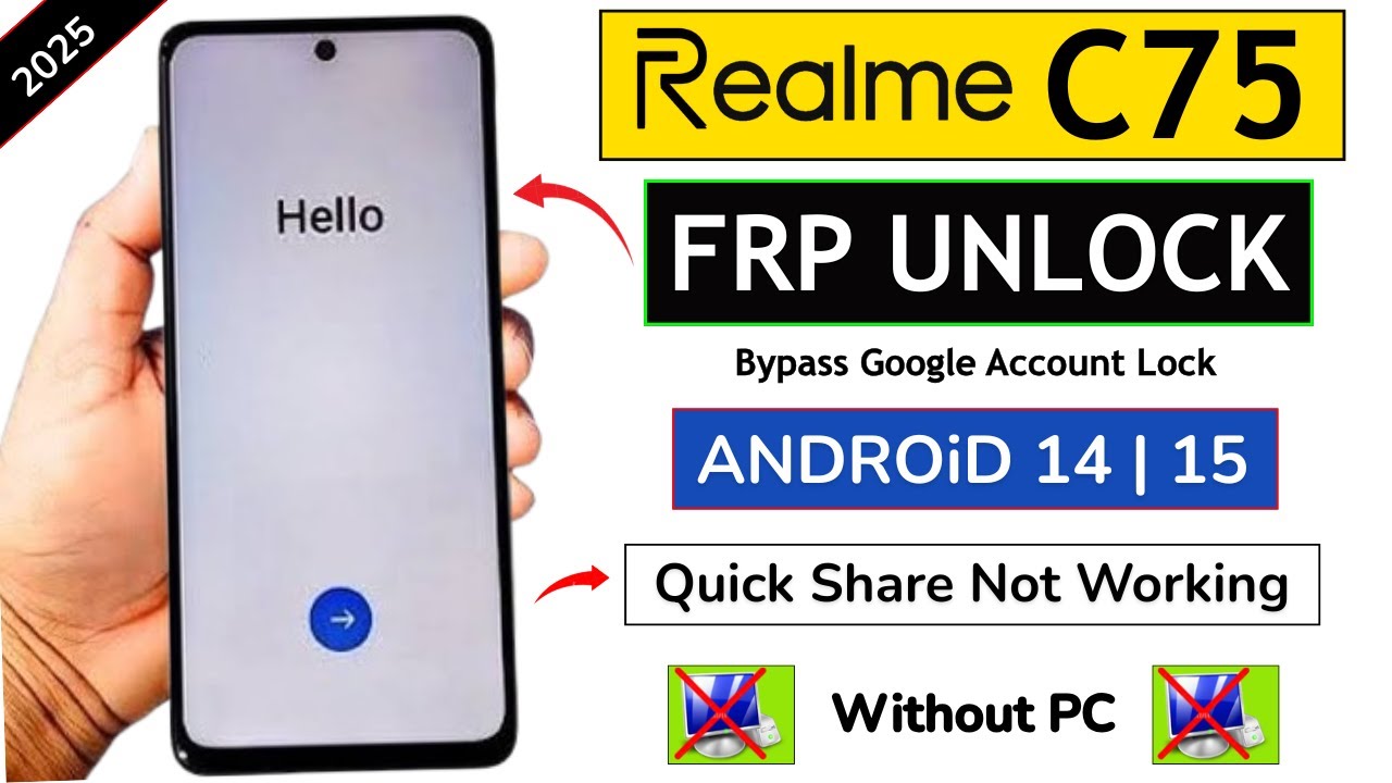 Realme C75 Frp Bypass (Quick Share Not Working) Android 14/15 - Without PC