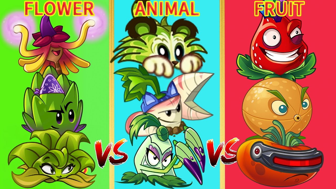 PvZ 2 Gameplay - Team FLOWER Vs FRUIT Vs ANIMAL Team - Which Team Will Win ? - Plant Vs Plant