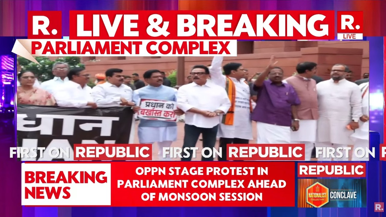 BREAKING LIVE: Oppn Stages Protest In Parliament Complex Ahead Of Monsoon Session, Raises Slogans