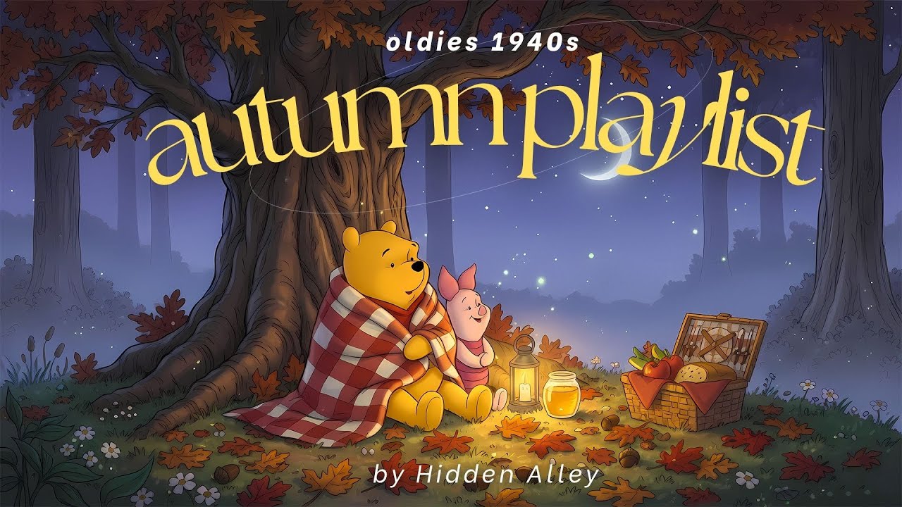 Autumn Night Jazz Under the Moonlight with Pooh | Oldies Playlist for Relax and Chill Under