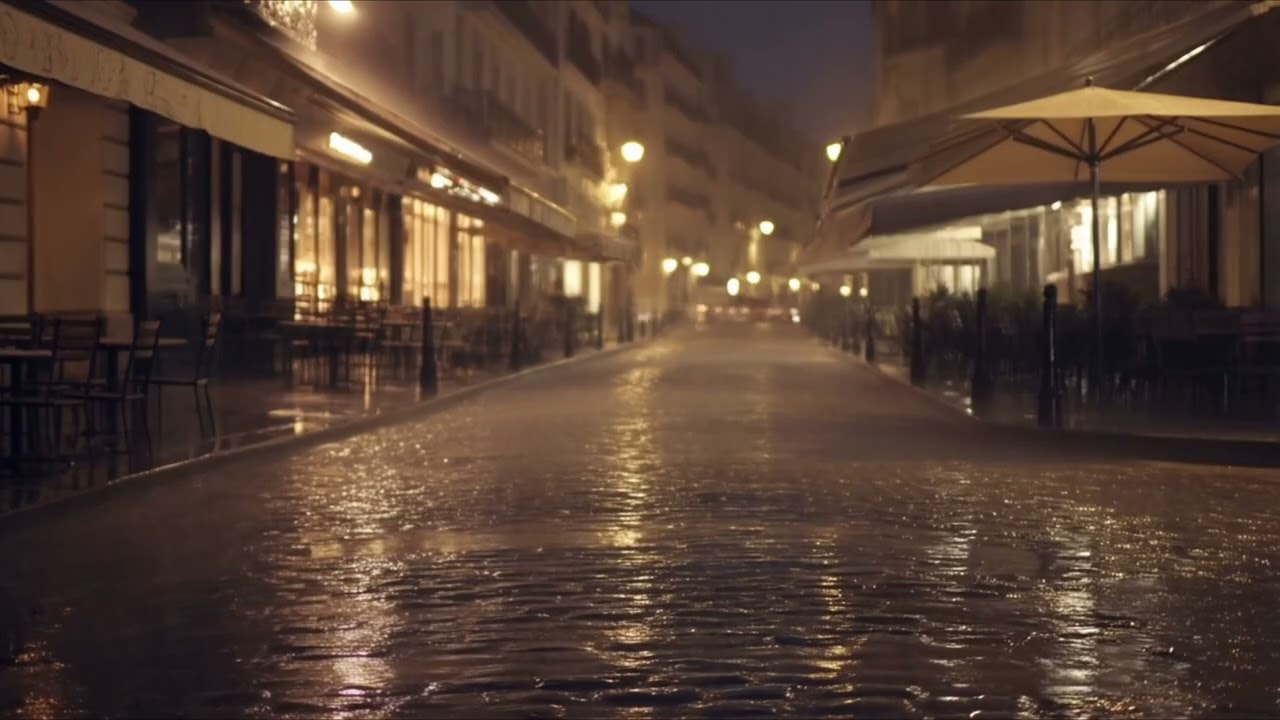 Rainy Paris Street at Night 🌧️ Soft Rain, Distant Cars & Café Murmur |