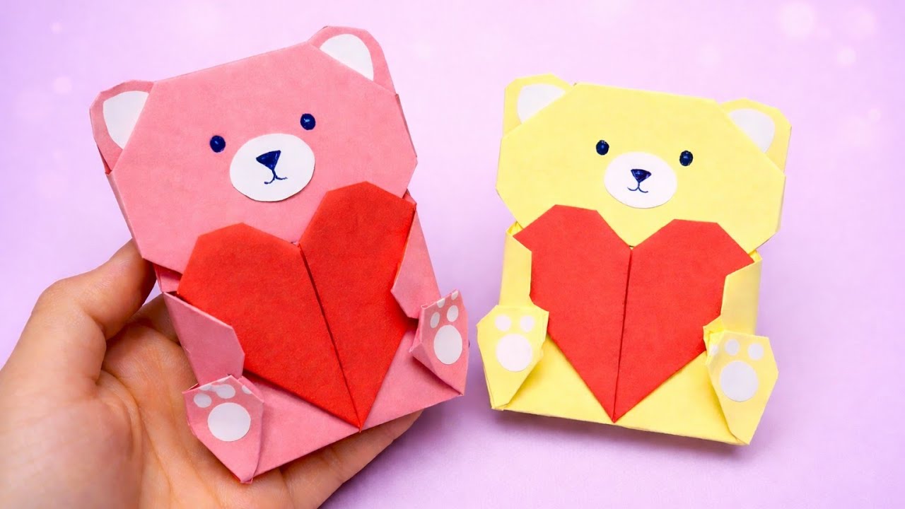 Paper Teddy Bears with Hearts | Easy DIY Valentine Gift - Le Hieu