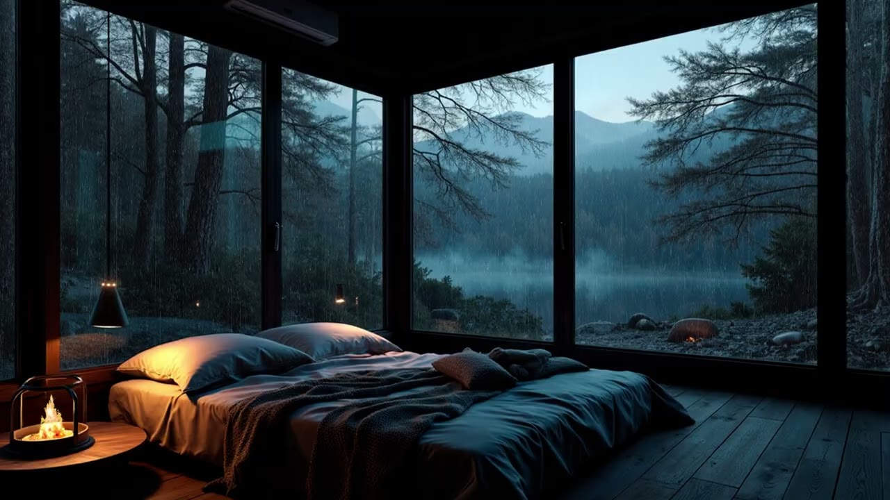 Deep Forest Rain Piano | Cozy Fireplace Cabin for Relaxing Sleep and Calm Night Rest