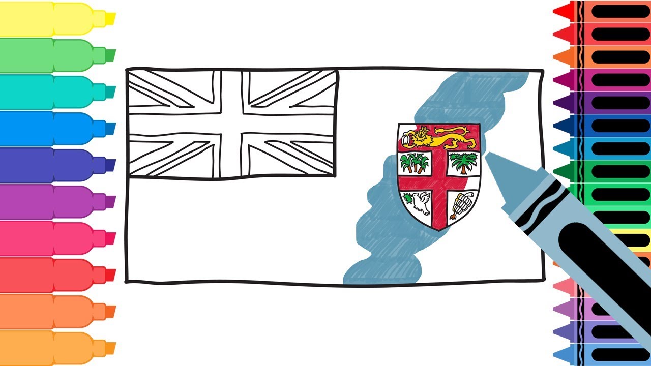 How to Draw Fiji Flag - Drawing the Flag of Fiji - Coloring Pages for kids | Tanimated Toys