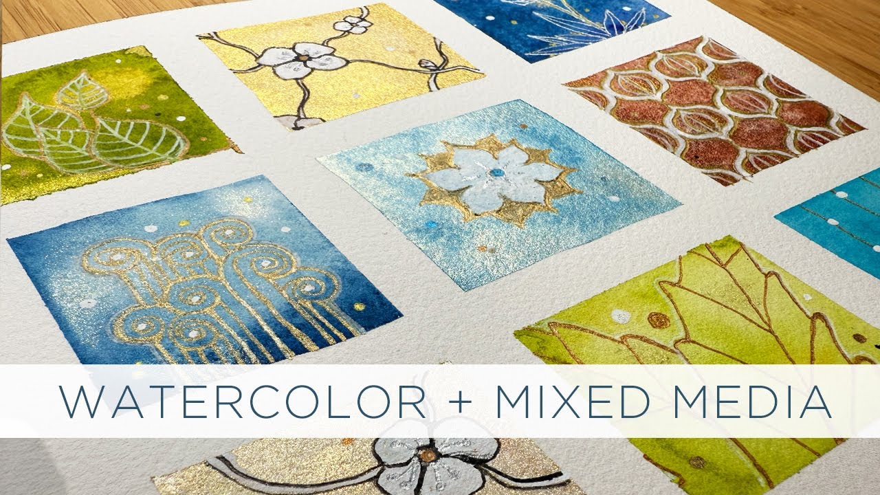 Painting Watercolor Art Mini Squares With Fun Zentangle Style Designs!