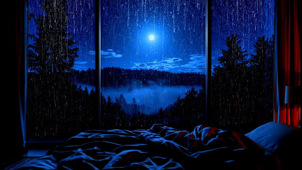 Deep Sleep ASMR | Rain Falling Outside the Window, Moonlit Forest Night