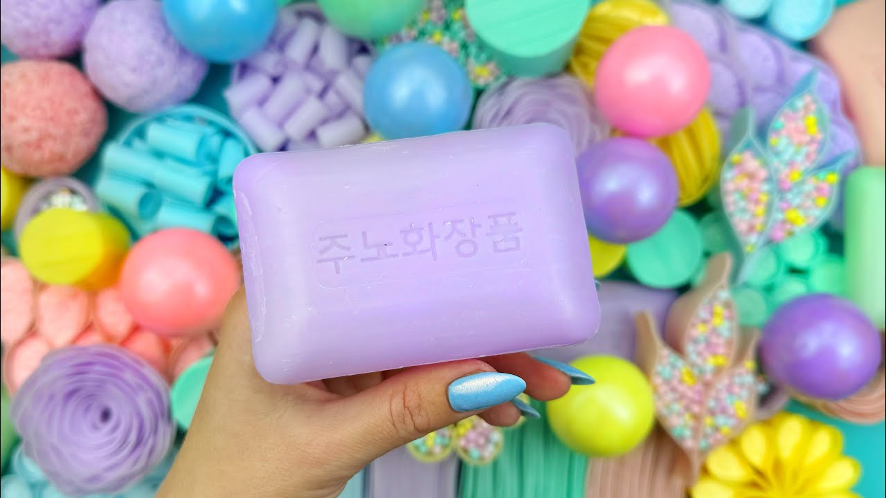 Soap boxes with glitter foam&starch★Clay cracking★Cutting soap cubes ★4K★
