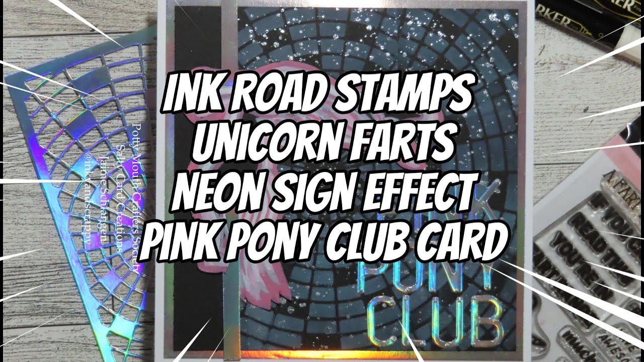 Pink Pony Club Card- Neon Sign Coloring Effect- Ink Road Stamps