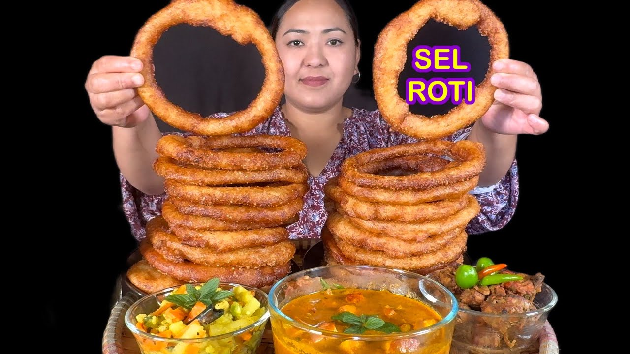 NEPALI TRADITIONAL FOOD SEL ROTI || PANNER MATER ||CHICKEN CURRY || MULA KAKRA ACHAR || NEPALI ASMR