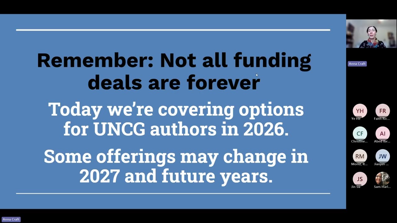UNCG libraries Research and Application Webinar: Open Access (OA) Funding Updates