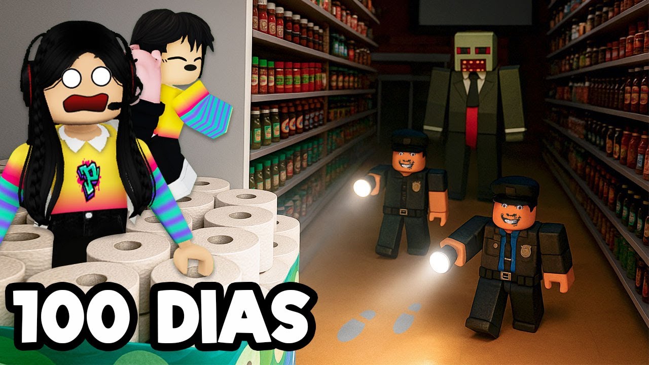 SOBREVIVIMOS 100 DÍAS ESCONDIDAS EN UN SUPERMERCADO DE NOCHE MODO PESADILLA 😱 roblox | paolazgames