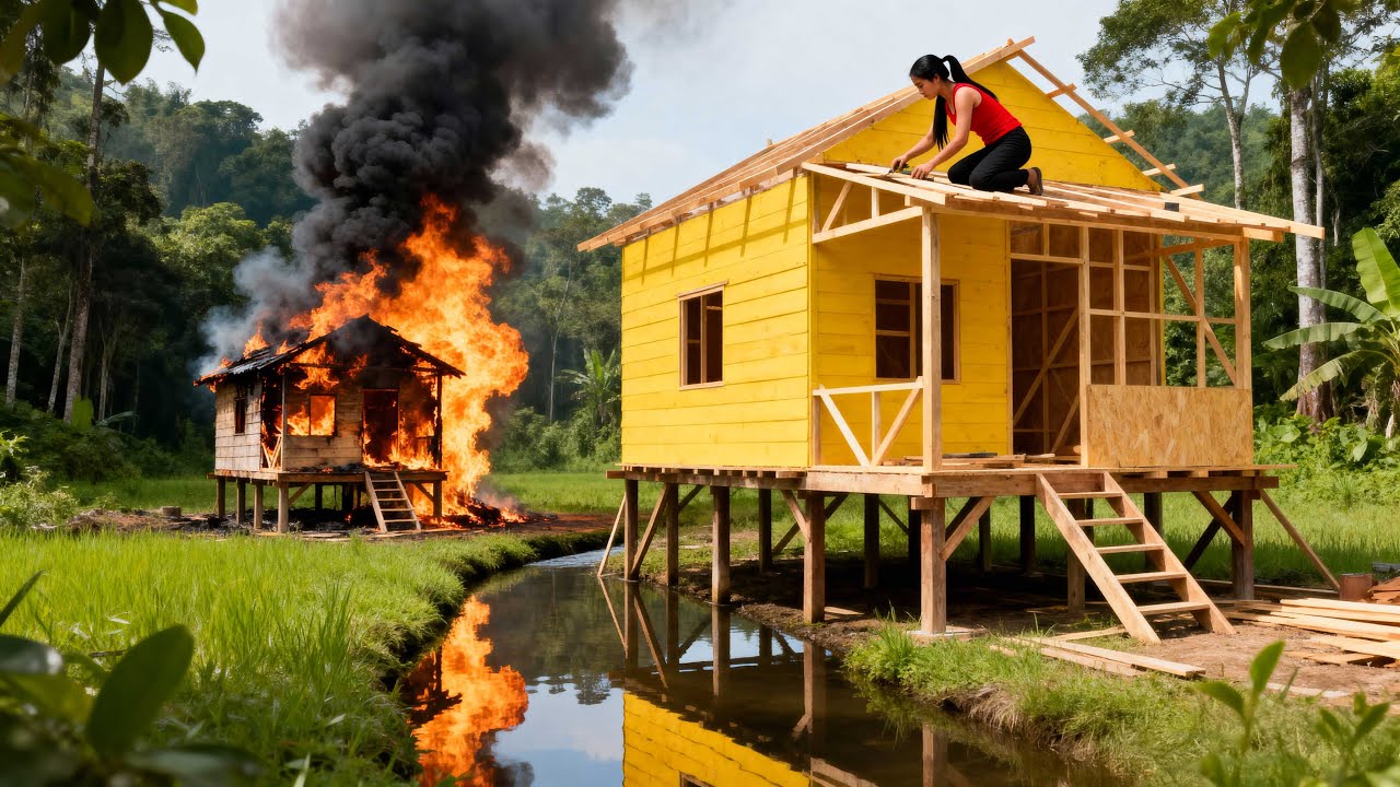 【建築DIY】若い女性が90日で家を丸ごと再建する | A Young Woman Rebuilds the Entire House in 90 Days