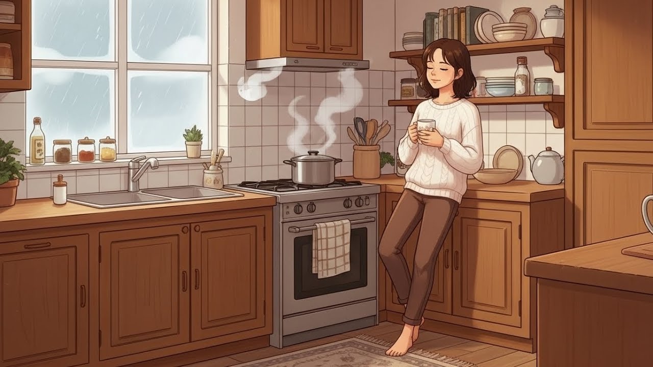 Rain on the Window While Soup Simmers Slowly | Cozy Ghibli-Style ASMR