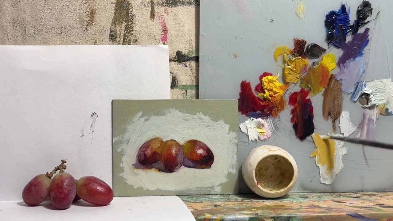 Still life oil painting of red grapes Timelapse… New Patreon videos