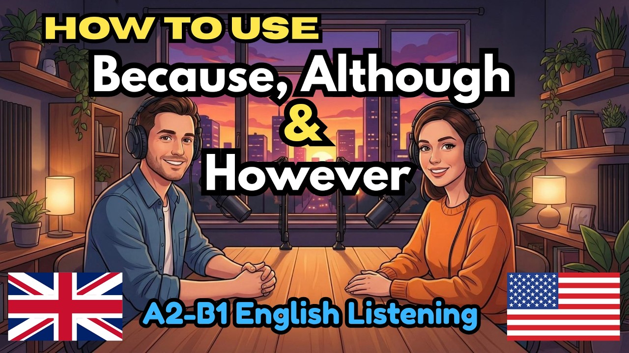 English for Beginners | Because vs Although vs However | Learn English Connectors Easily