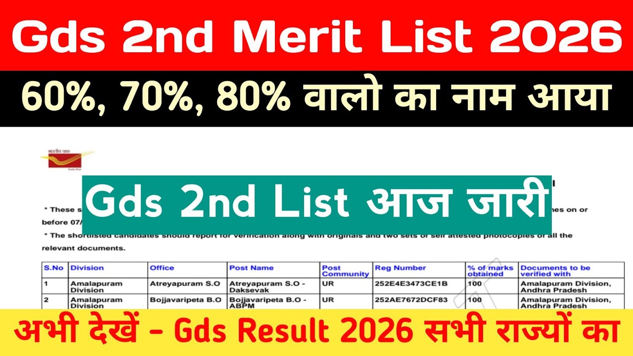 GDS 2nd Merit List 2026 🔴 GDS 2nd Merit List 2026 Cut Off Kaise Dekhe ? India Post Gds Result 2026
