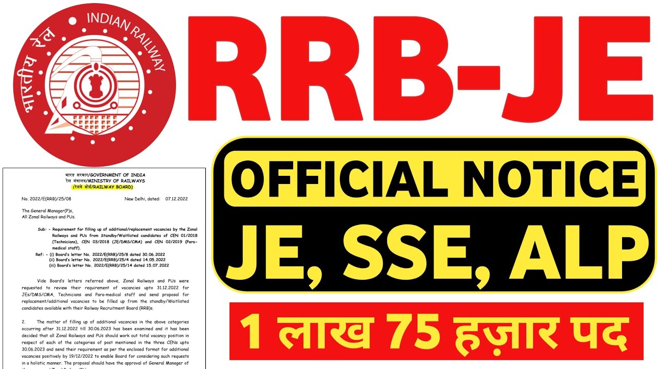 Big News : RRB JE & SSE  Vacancy Notification 2022 | POST:  1.5 Lakhs | RRB JE 2022 | RRB SSE 2022