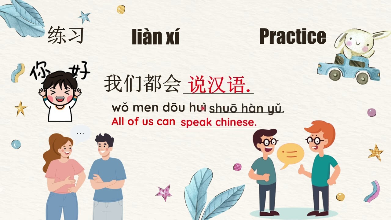 HSK 1 Book explained: Chapter 6: 我会说汉语 “Practice Part Six” 练习