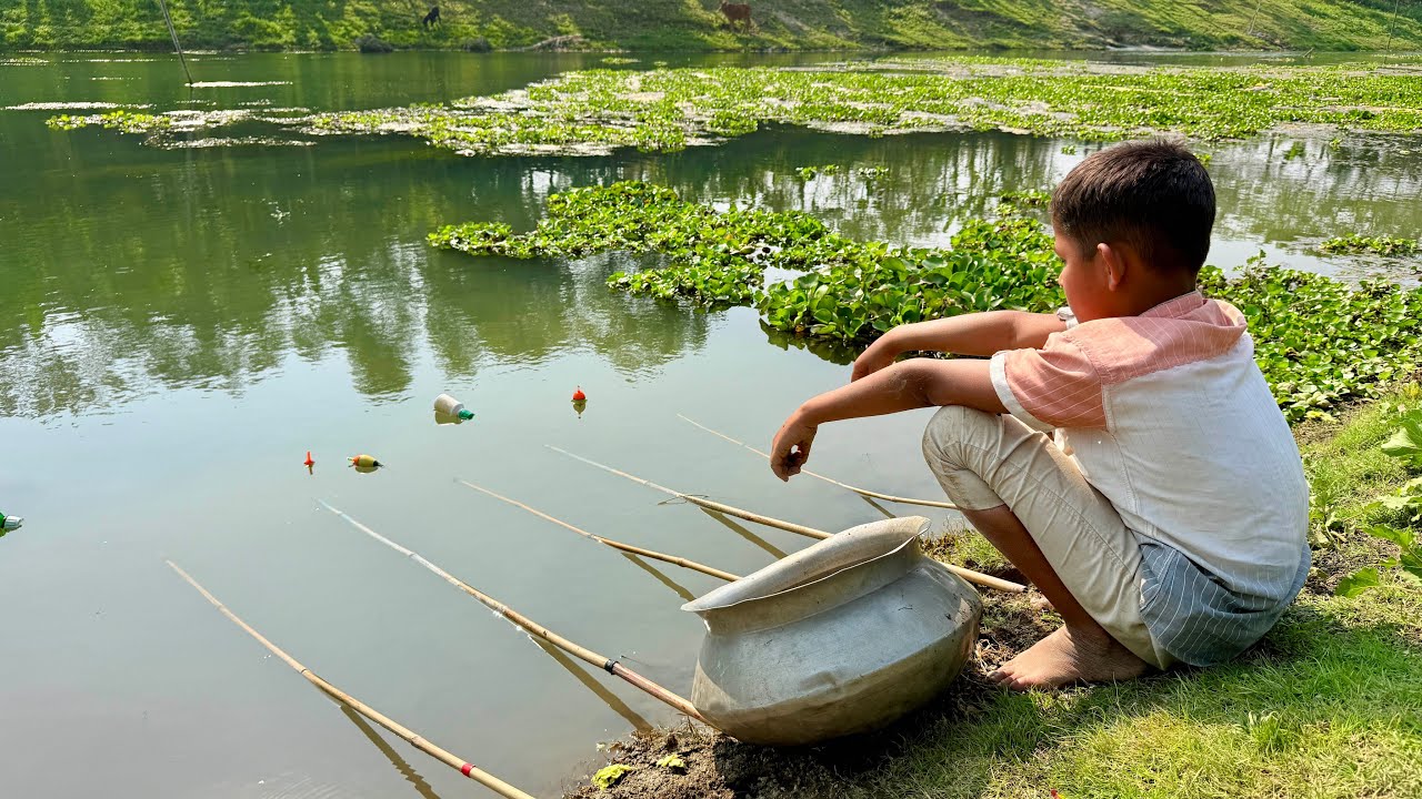 Unbelievable Little Boy Fishing By Fish Hook In Beautiful Nature || Fishing Video || Part-02