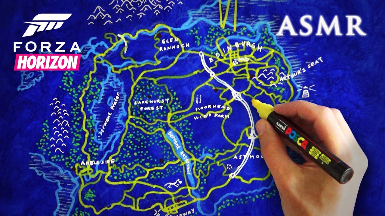 ASMR Drawing Forza Horizon 4 Map | 1 hour Soft Spoken