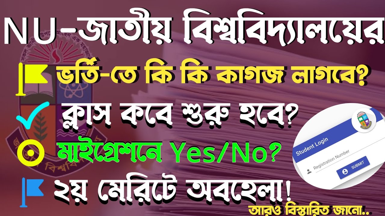 NU-অর্নাস ভর্তি কবে থেকে, কি কি কাগজপত্র লাগবে | ক্লাস শুরু কবে | Migration-Yes/No |২য় মেরিটে অবহেলা