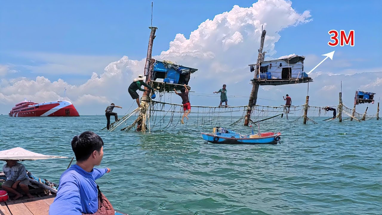 Thót Tim Cận Cảnh Cuộc Sống Trên Những Căn Chòi 3 Mét Vuông Giữa Biển Khơi |Các Chú Kéo Lưới Zô Mánh