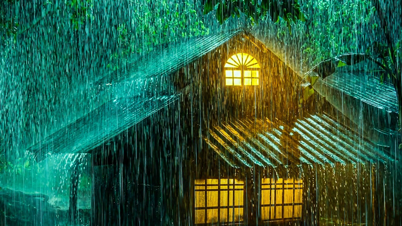 Deep Sleep Night Rainstorm | Heavy Rain on Tin Roof & Rolling Thunder Sounds