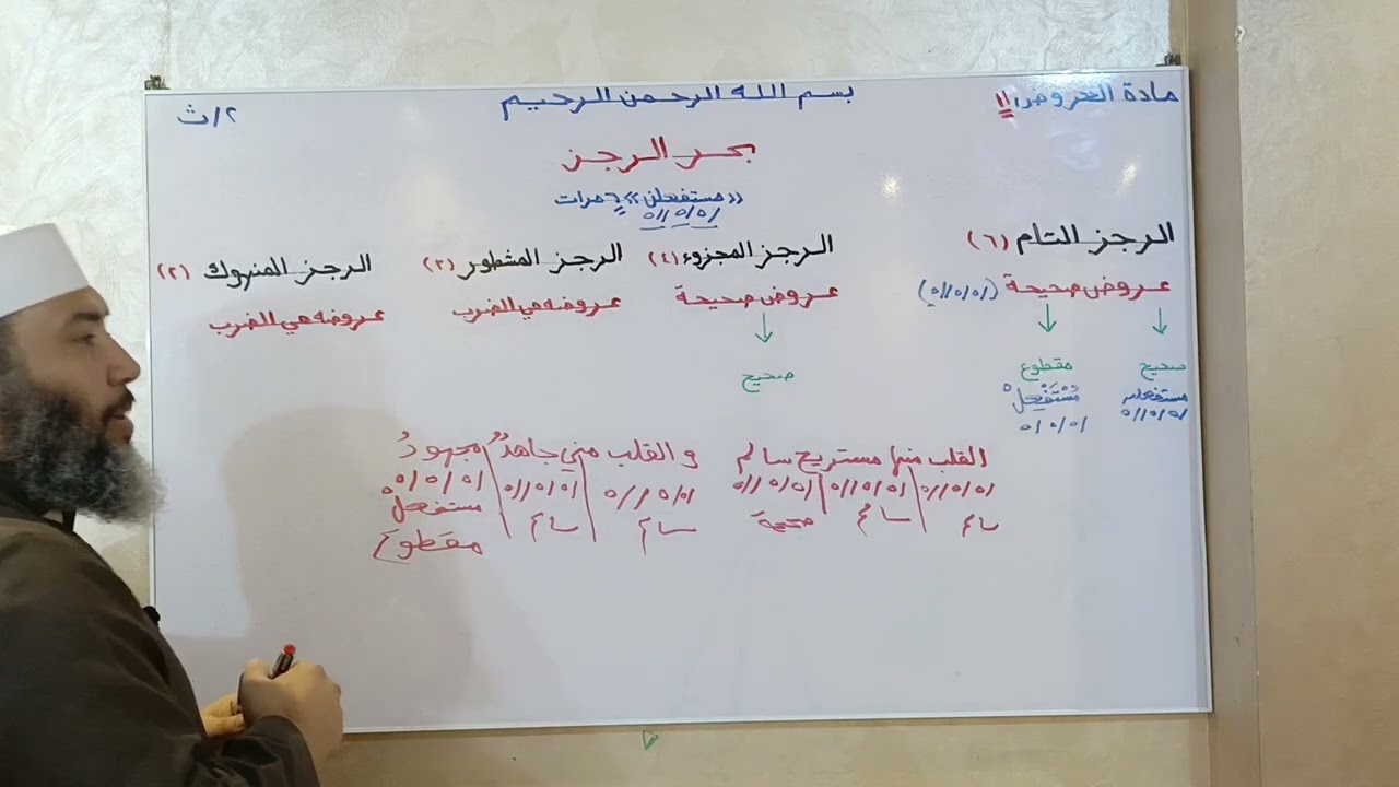 الصف الثاني الثانوي _ مادة العروض _ الدرس الحادي عشر { بحر الرجز‏‏ }