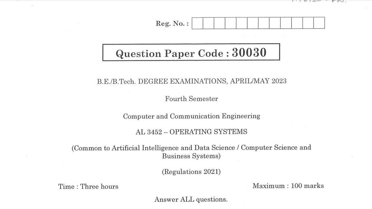 AL3452 | Operating Systems | Apr May  2023 | Anna University | Questions