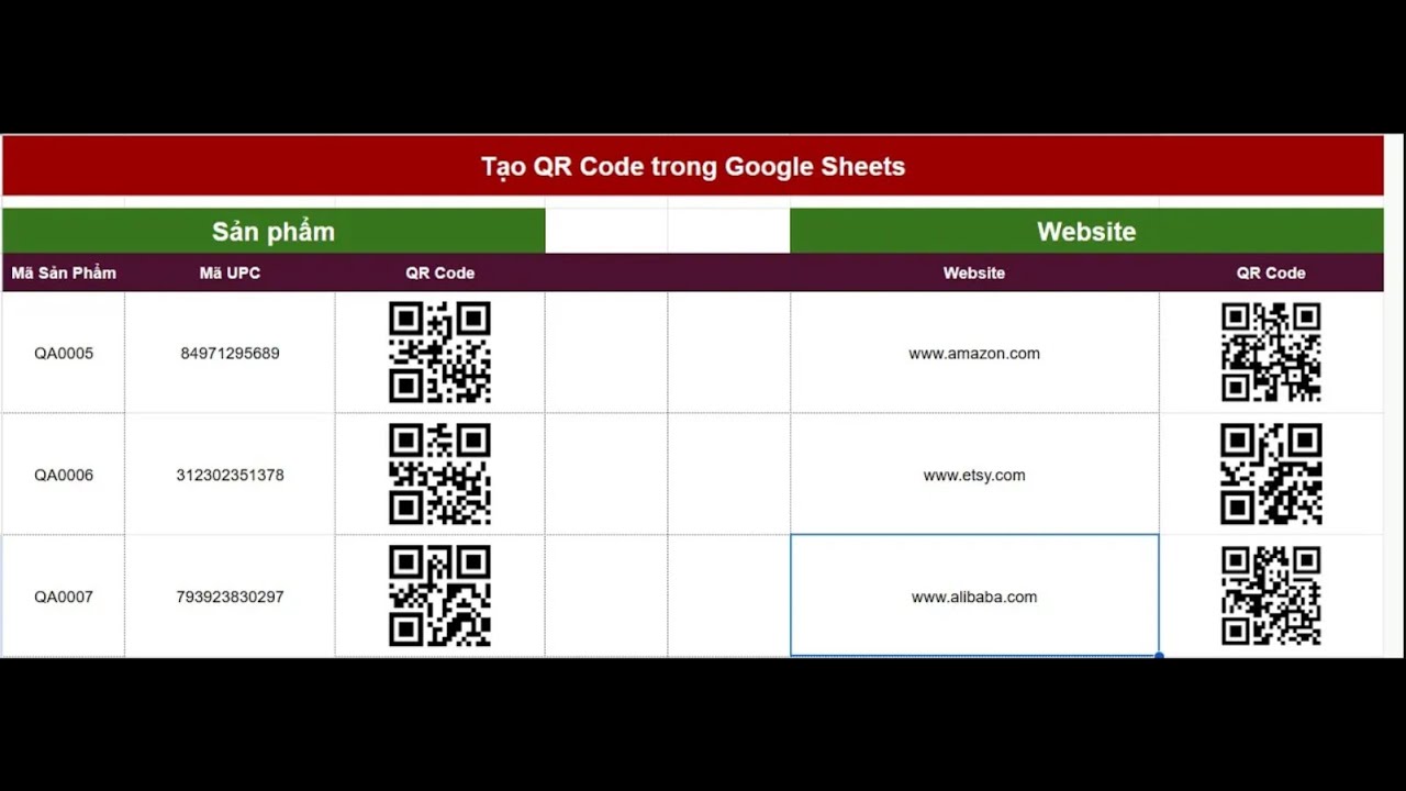 Tạo QR Code trong Google Sheets