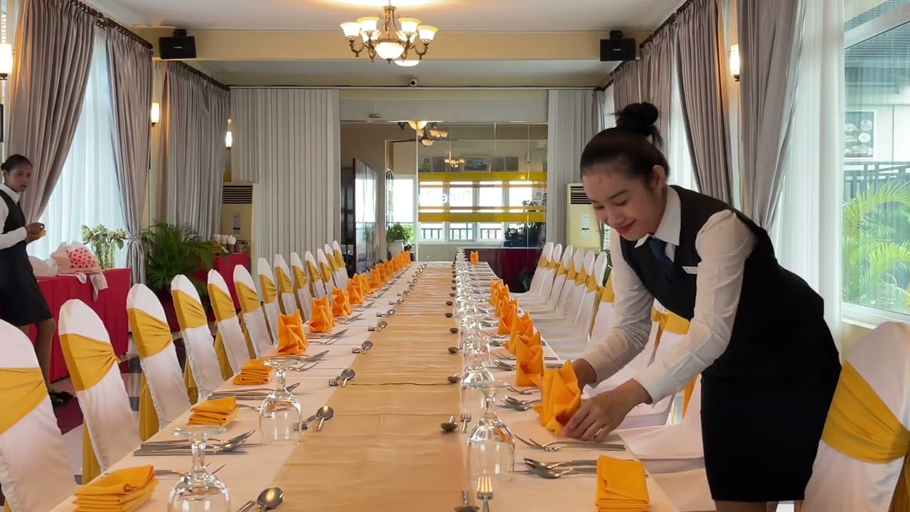 How to set up the tables and serve 3 course with Asian set menu in a fine dining 