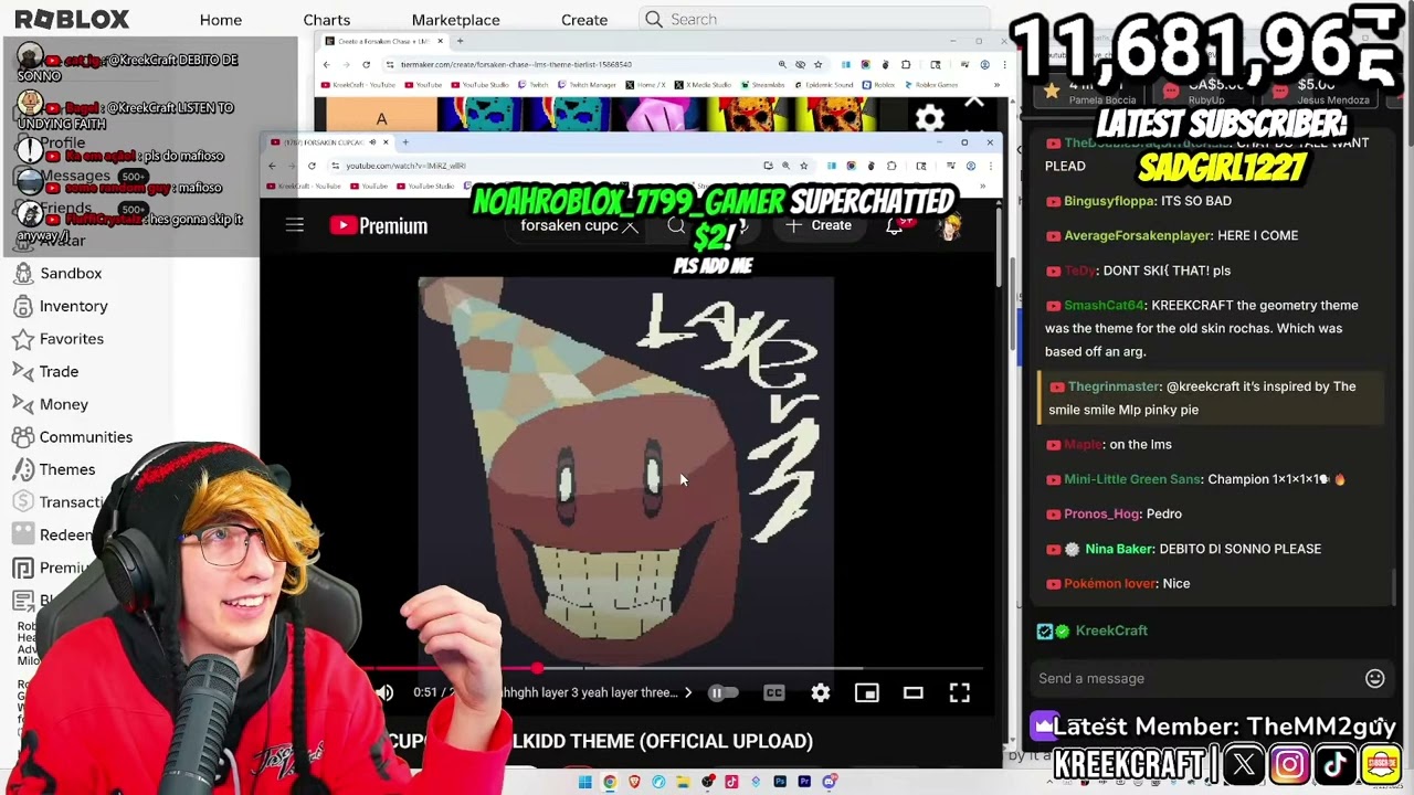 KreekCraft listens to Roblox FORSAKEN CUPCAKE C00LKIDD THEME
